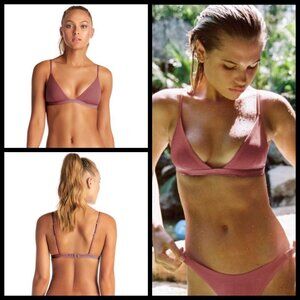 💕VITAMIN A💕 Rose Rib Moss Bikini Top ~ Ribbed Textured Dusty Rose 12 D XL NWOT